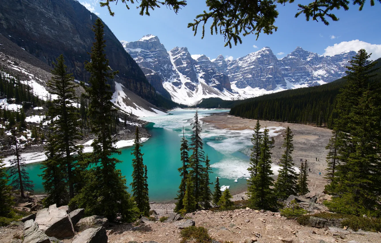 Photo wallpaper forest, mountains, lake, ice, ate, Canada, Albert, Banff National Park, Alberta, Canada, Moraine Lake, Valley …