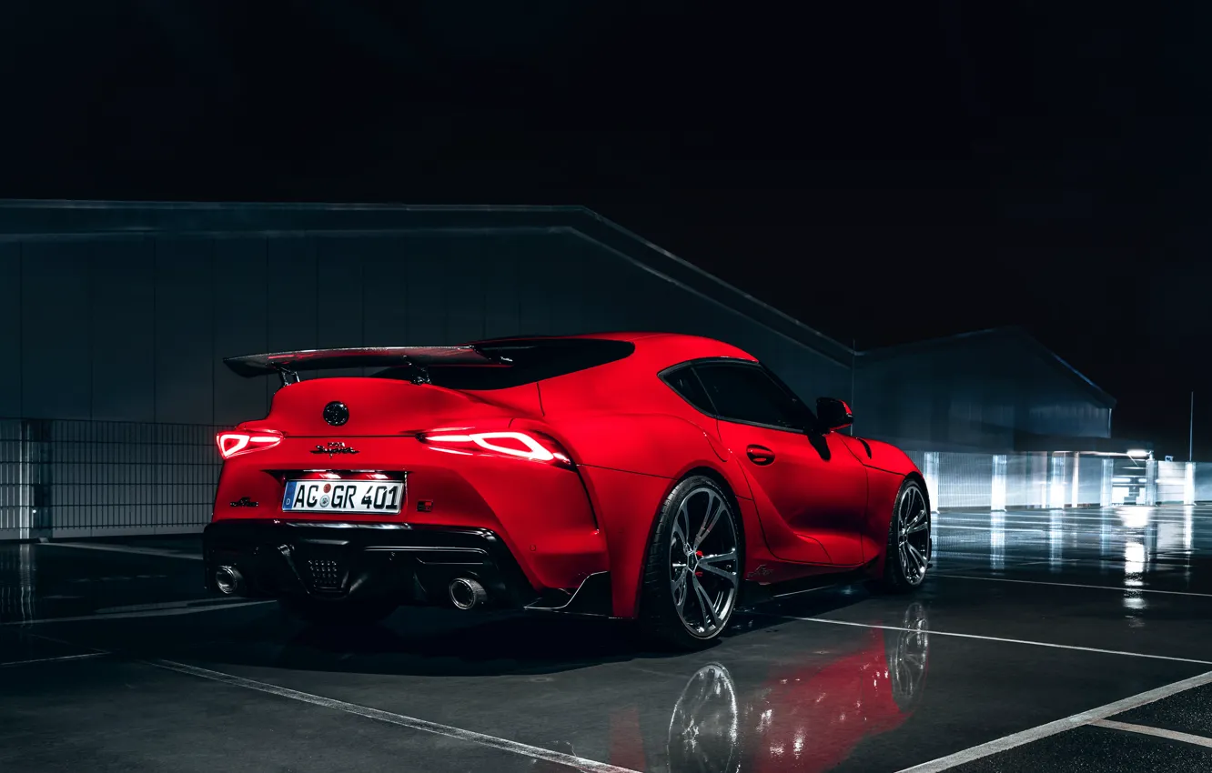 Photo wallpaper night, red, coupe, Toyota, Supra, the fifth generation, AC Schnitzer, mk5, double, 2019, GR Above, …