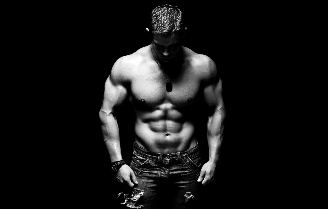 Wallpaper Muscle, Chain, Man, Jeans, Black & White, Bodybuilder images for  desktop, section спорт - download