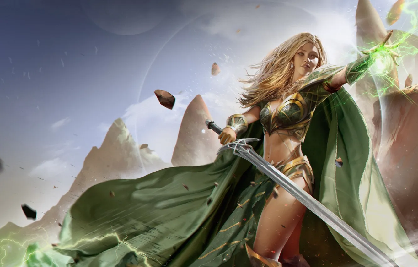 Wallpaper girl, lightning, sword, warrior images for desktop, section  фантастика - download