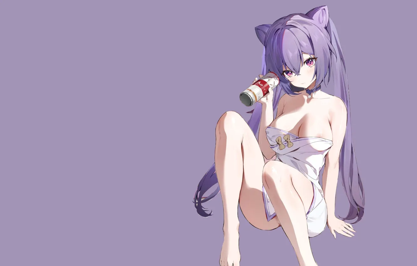 Wallpaper kawaii, girl, sexy, anime, pretty, drink, babe, cute, towel,  wrap, purple haired, can drink, drink can images for desktop, section  сэйнэн - download