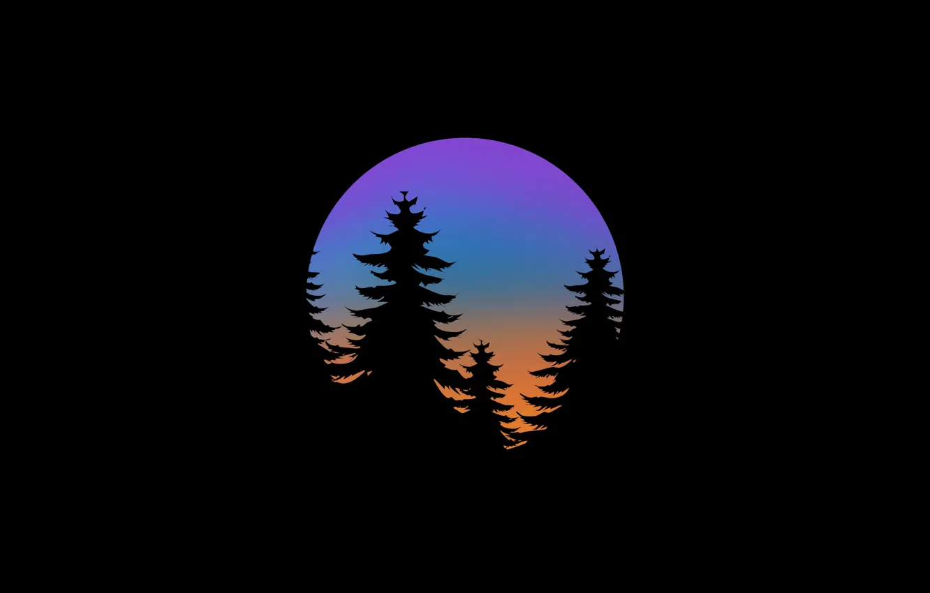 Photo wallpaper forest, the moon, minimalism, vector graphics