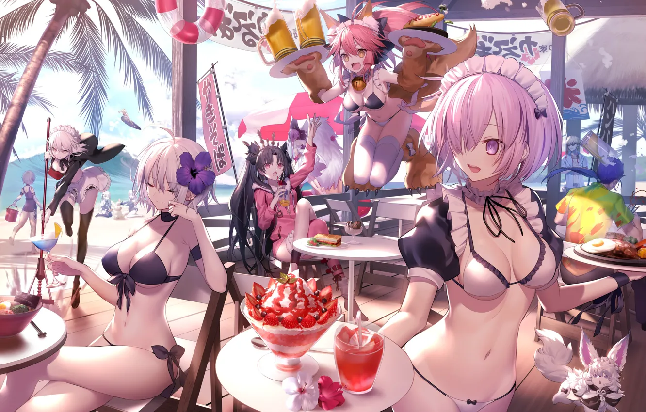 Photo wallpaper Girls, Cafe, Swimwear, Fate / Grand Order, The destiny of a great campaign