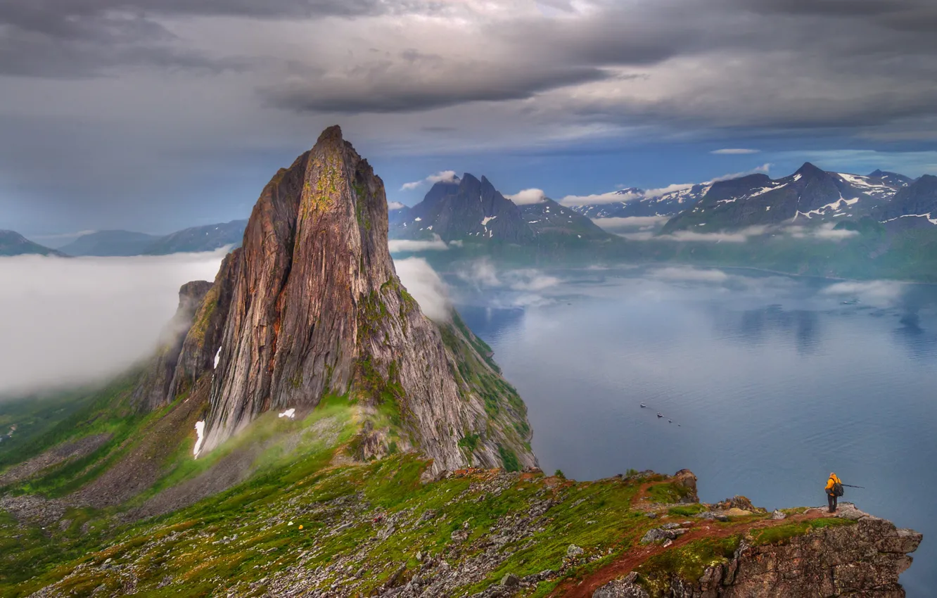 Photo wallpaper the sky, mountains, fog, lake, Norway, Ed Gordeev, Gordeev Edward