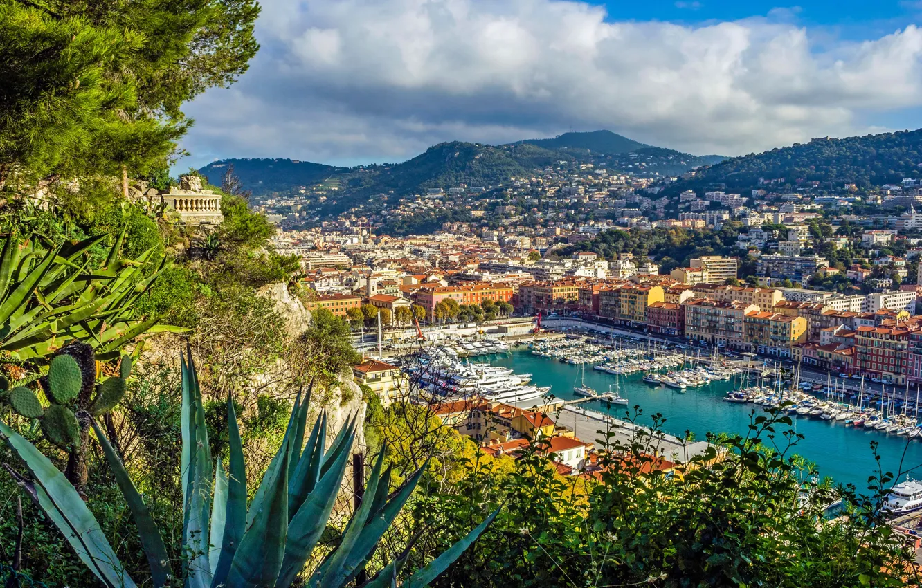 Wallpaper mountains, France, building, home, Bay, yachts, port, panorama,  France, Cote d'azur, French Riviera, Nice, Nice, Port Lympia, The Port Of  Punta images for desktop, section город - download