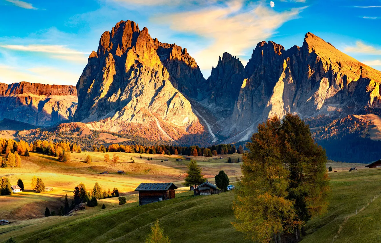 Photo wallpaper trees, landscape, mountains, nature, home, Italy, meadows, The Dolomites