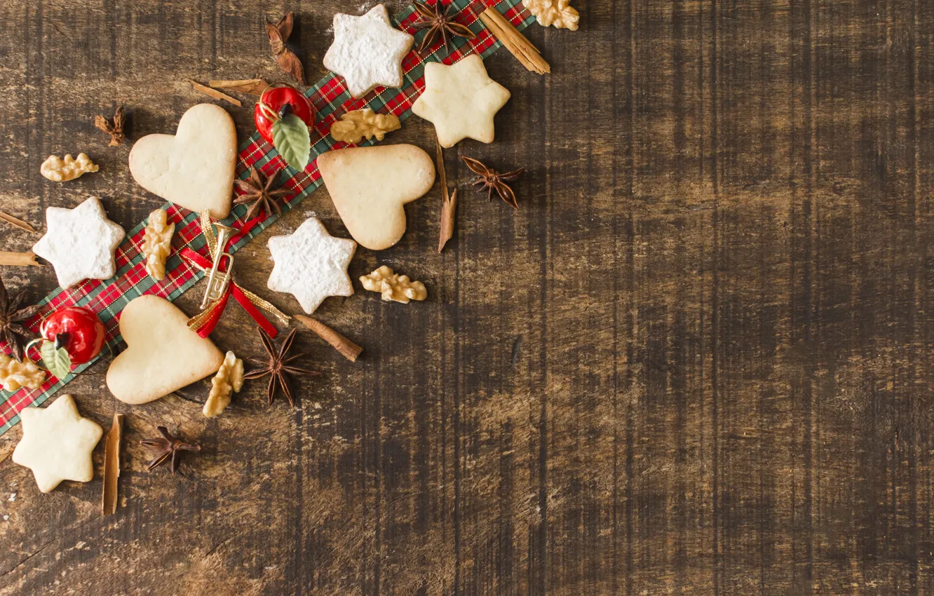 Photo wallpaper decoration, New Year, cookies, Christmas, Christmas, wood, New Year, cookies, decoration, Merry, fir tree, fir-tree …