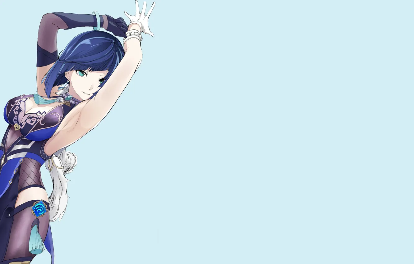 Photo wallpaper hot, sexy, blue, anime, blue eyes, pretty, armpit, blue hair, genshin impact, genshin, anime babe, …