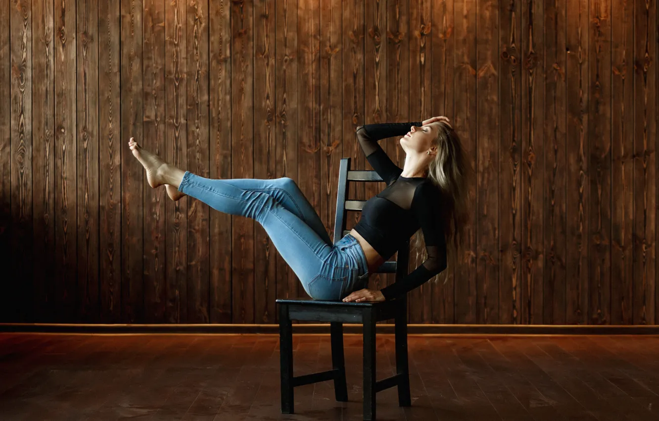 Photo wallpaper pose, Girl, jeans, sitting, Alex Polish, Katerina Catalini