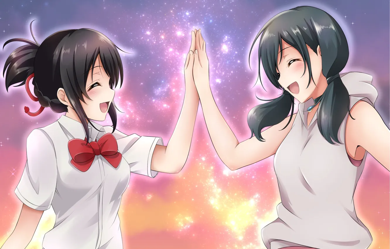 Wallpaper sunset, girls, laughter, the evening, Your Name, Kimi No VA On  images for desktop, section сёдзё - download