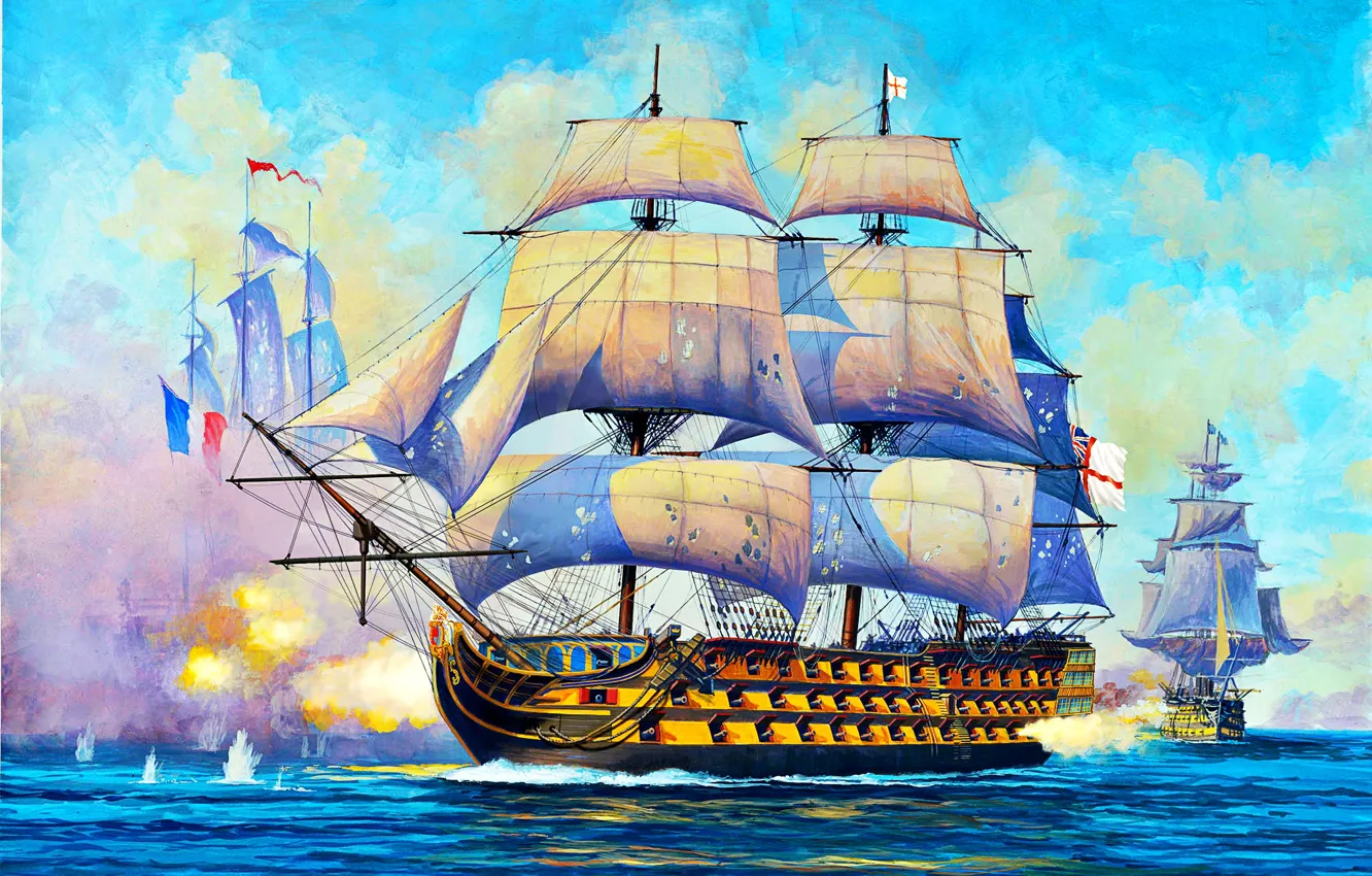 Wallpaper ship of the line, sailing, Royal Navy, UK, HMS Victory, first  grade, 104-gun images for desktop, section живопись - download