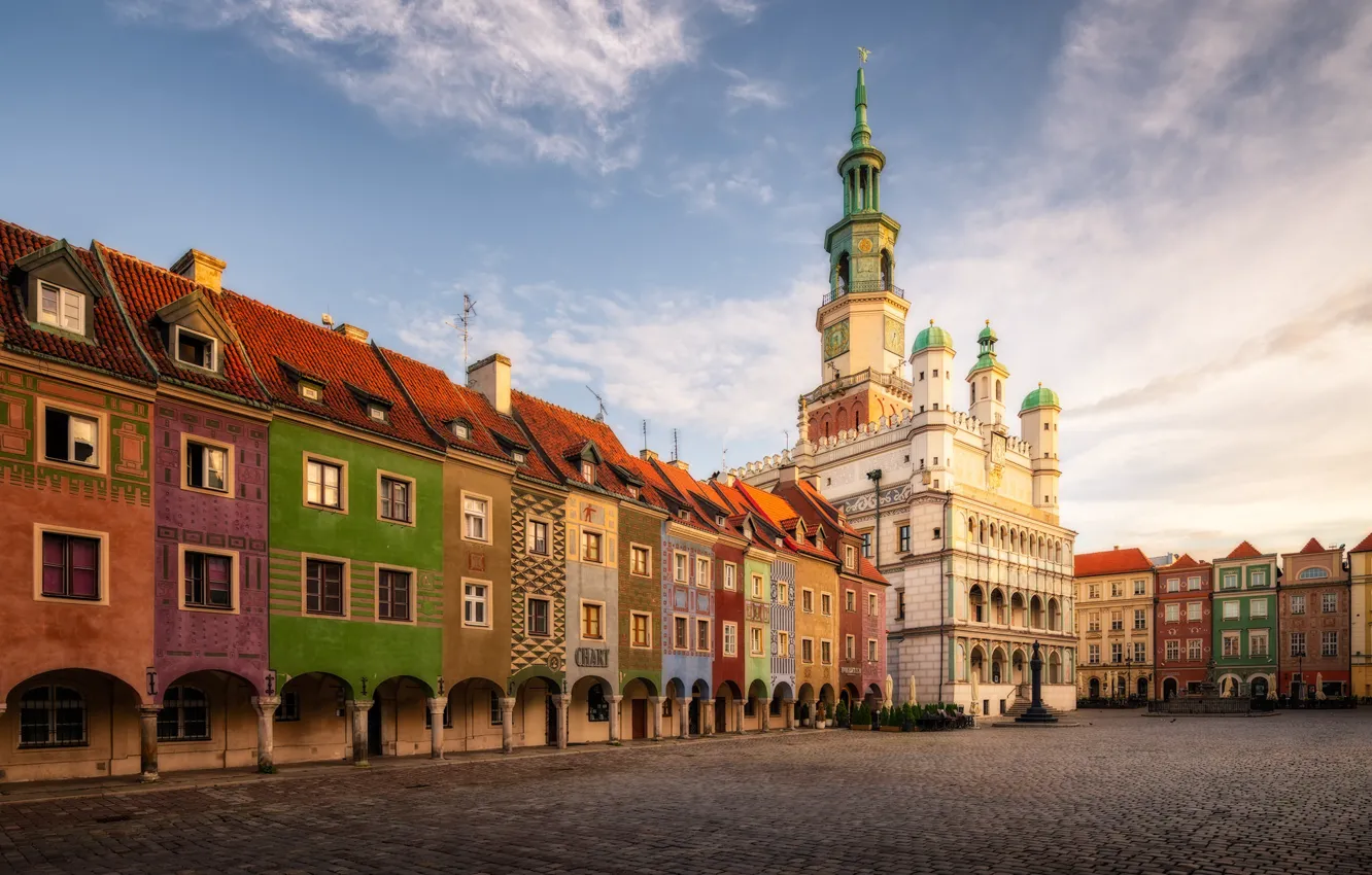 Photo wallpaper building, home, area, Poland, colorful, town hall, Poland, Poznan, Poznan, Old Market Square
