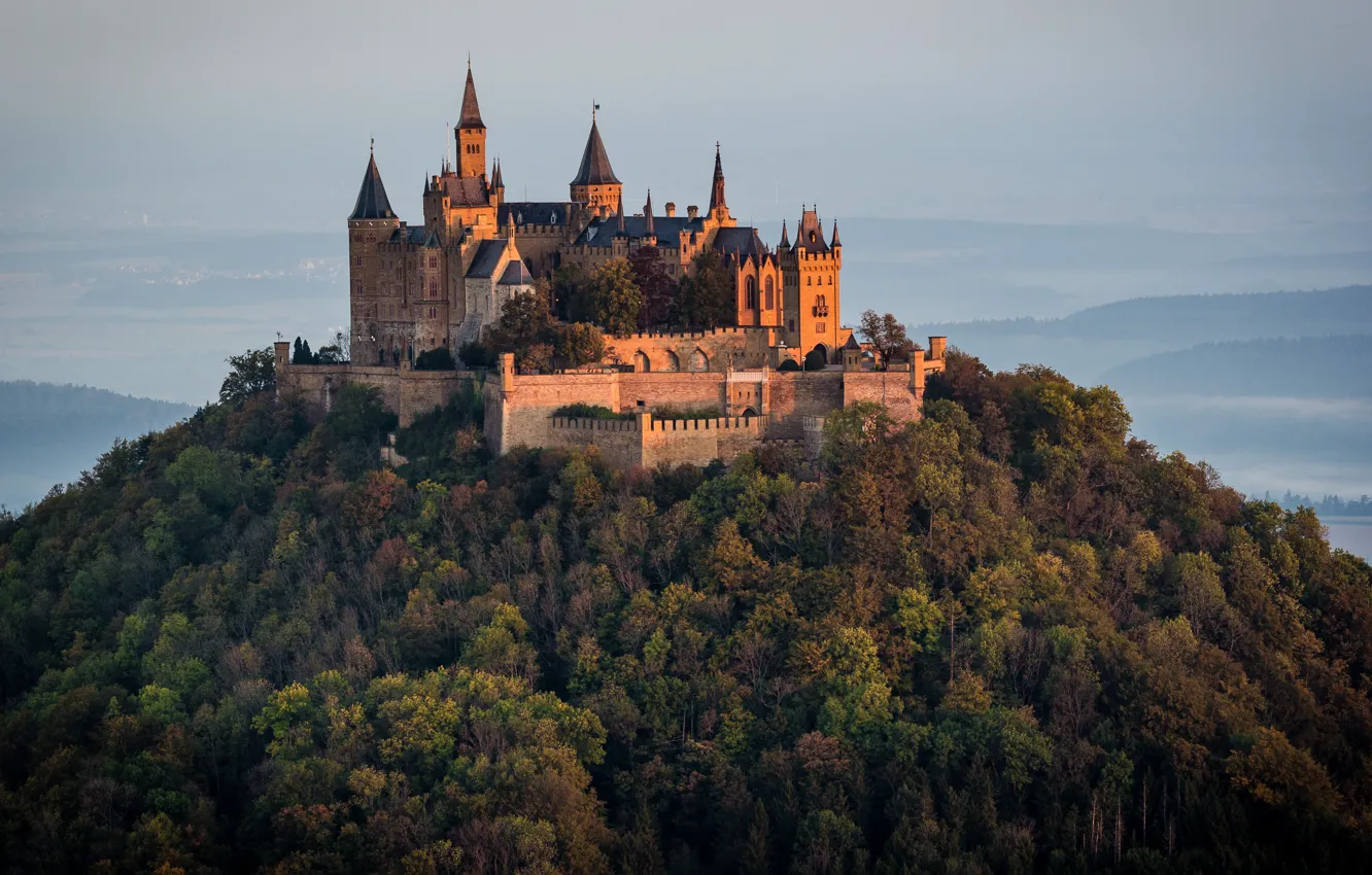Photo wallpaper landscape, nature, castle, mountain, Germany, forest, Hohenzollern, Hohenzollern, turret