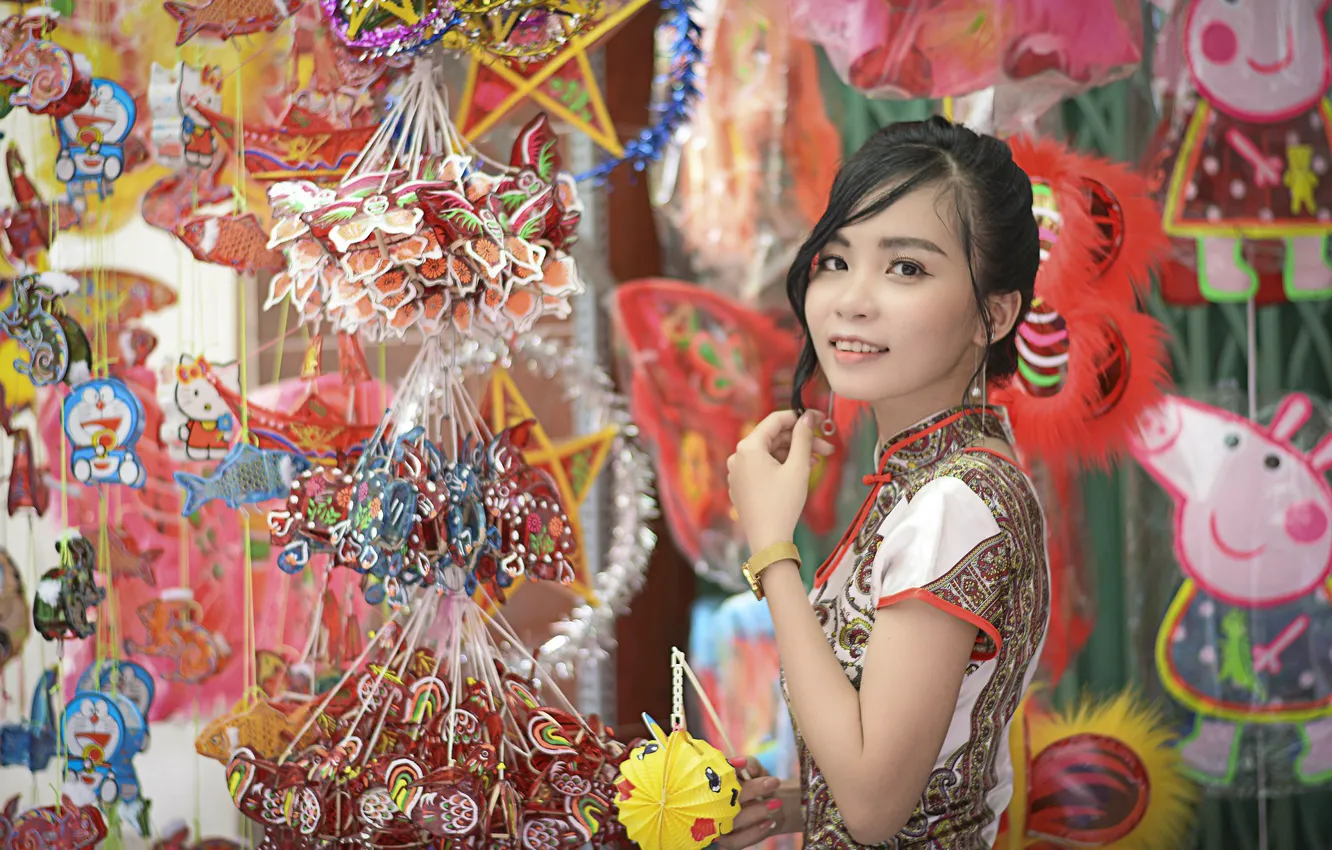Photo wallpaper decoration, smile, toys, beauty, Asian, smile, beauty, toys...