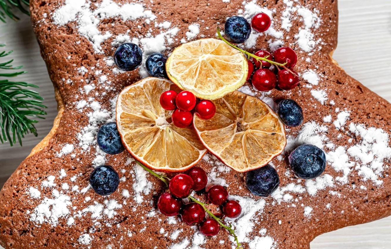 Photo wallpaper berries, lemon, star, Christmas, New year, cake, biscuit