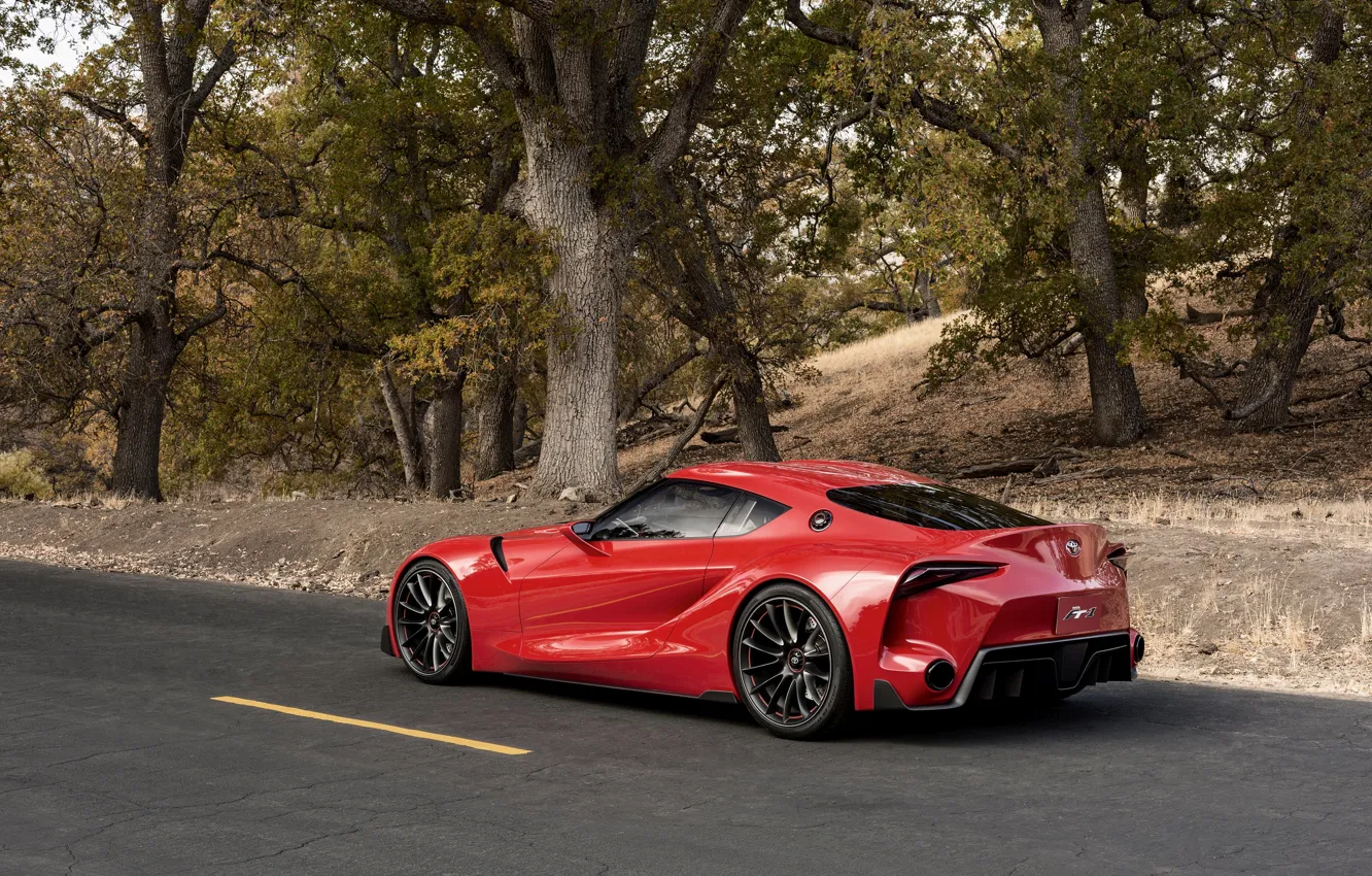 Photo wallpaper asphalt, trees, red, coupe, Toyota, 2014, FT-1 Concept