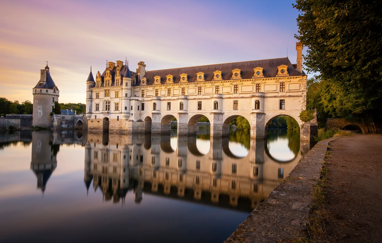 Photo wallpaper reflection, river, castle, France, France, Castle of Chenonceau, The Castle Of Chenonceau, The Loire Valley, …