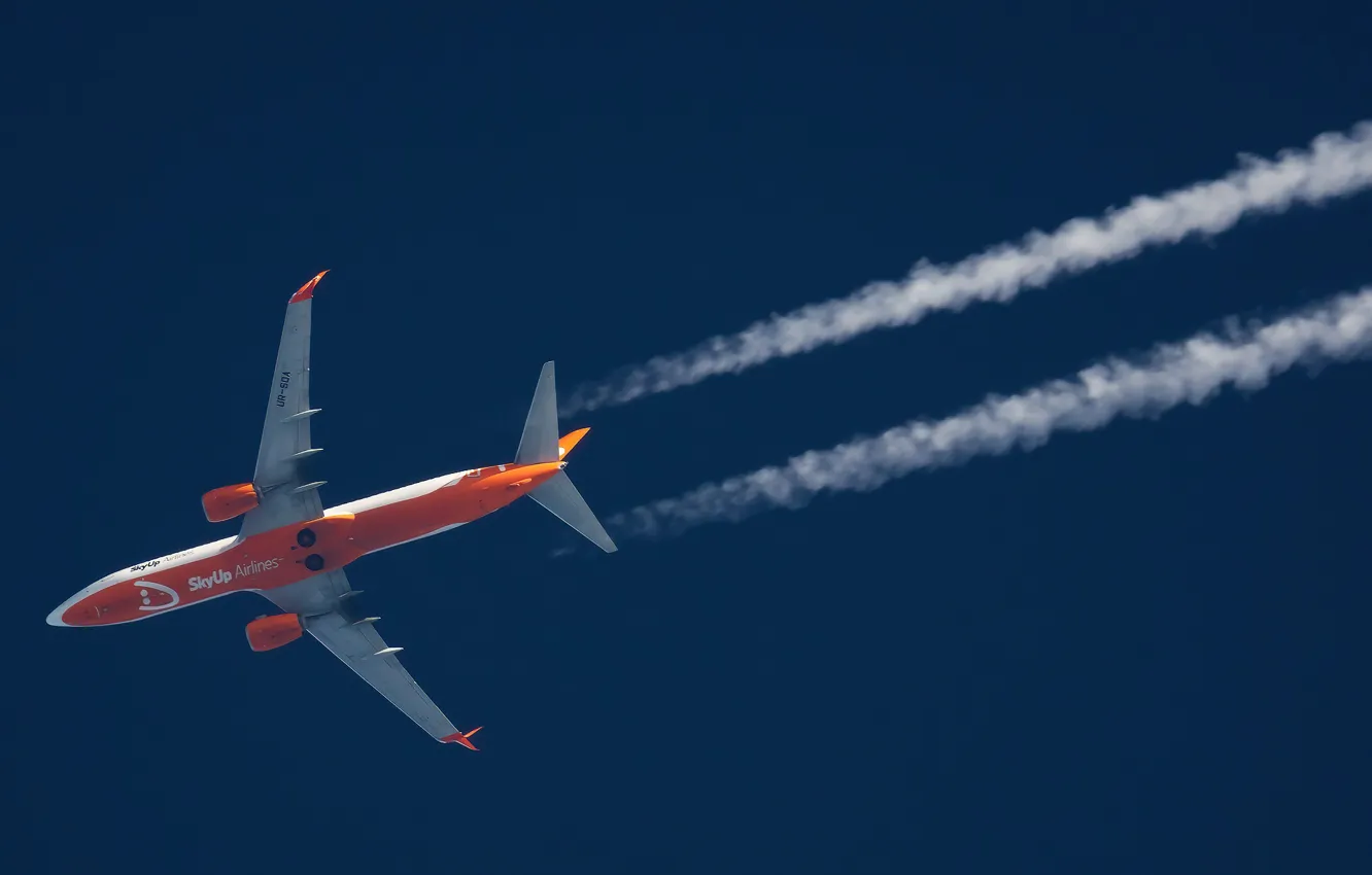 Photo wallpaper The plane, Boeing 737, Airliner, In flight, Contrail, SkyUp Airlines, Boeing 737-8H6