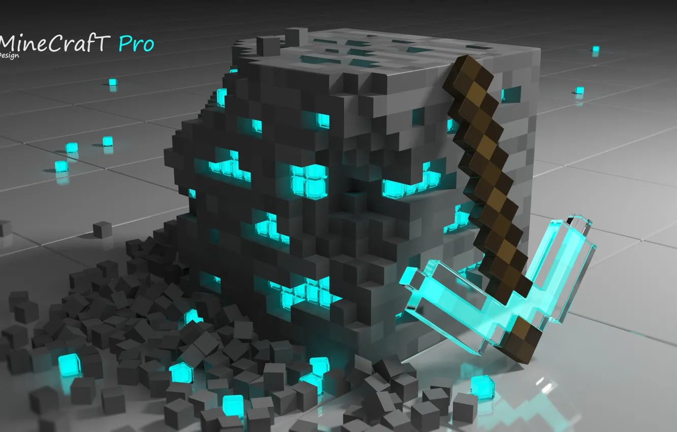 Wallpaper Minecraft, Diamond Pickaxe, excellent cube, true diamond images  for desktop, section игры - download