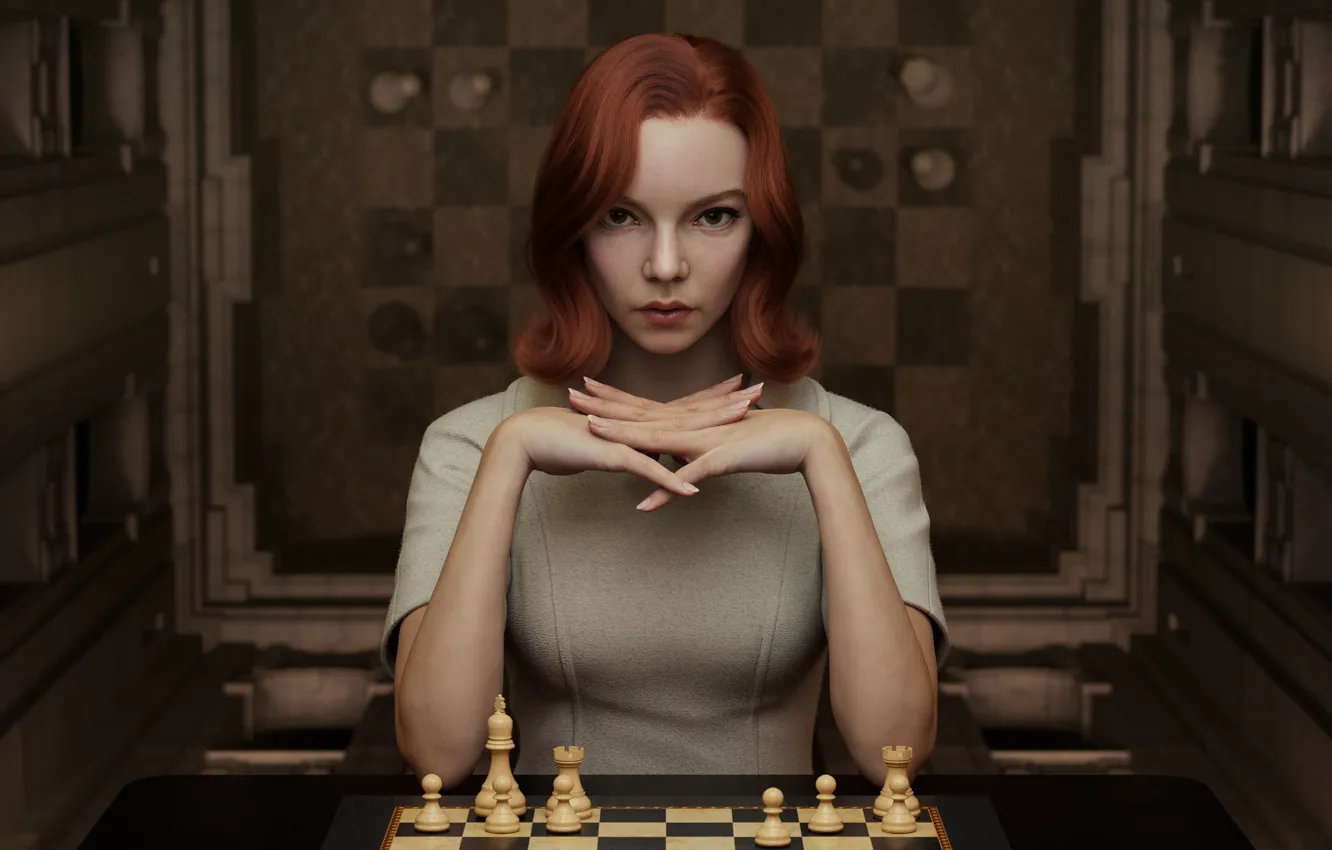 Photo wallpaper redhead, artwork, Anya Taylor-Joy, 2021, The Queen's Gambit, Beth Harmon