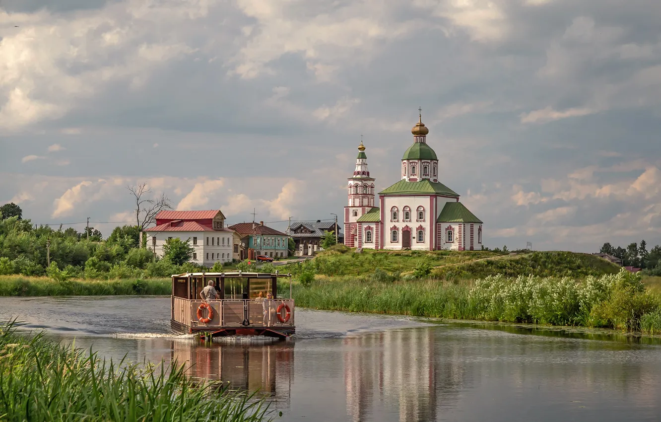 Photo wallpaper summer, landscape, nature, the city, Church, channel, Suzdal, Вячеслав Бирюков