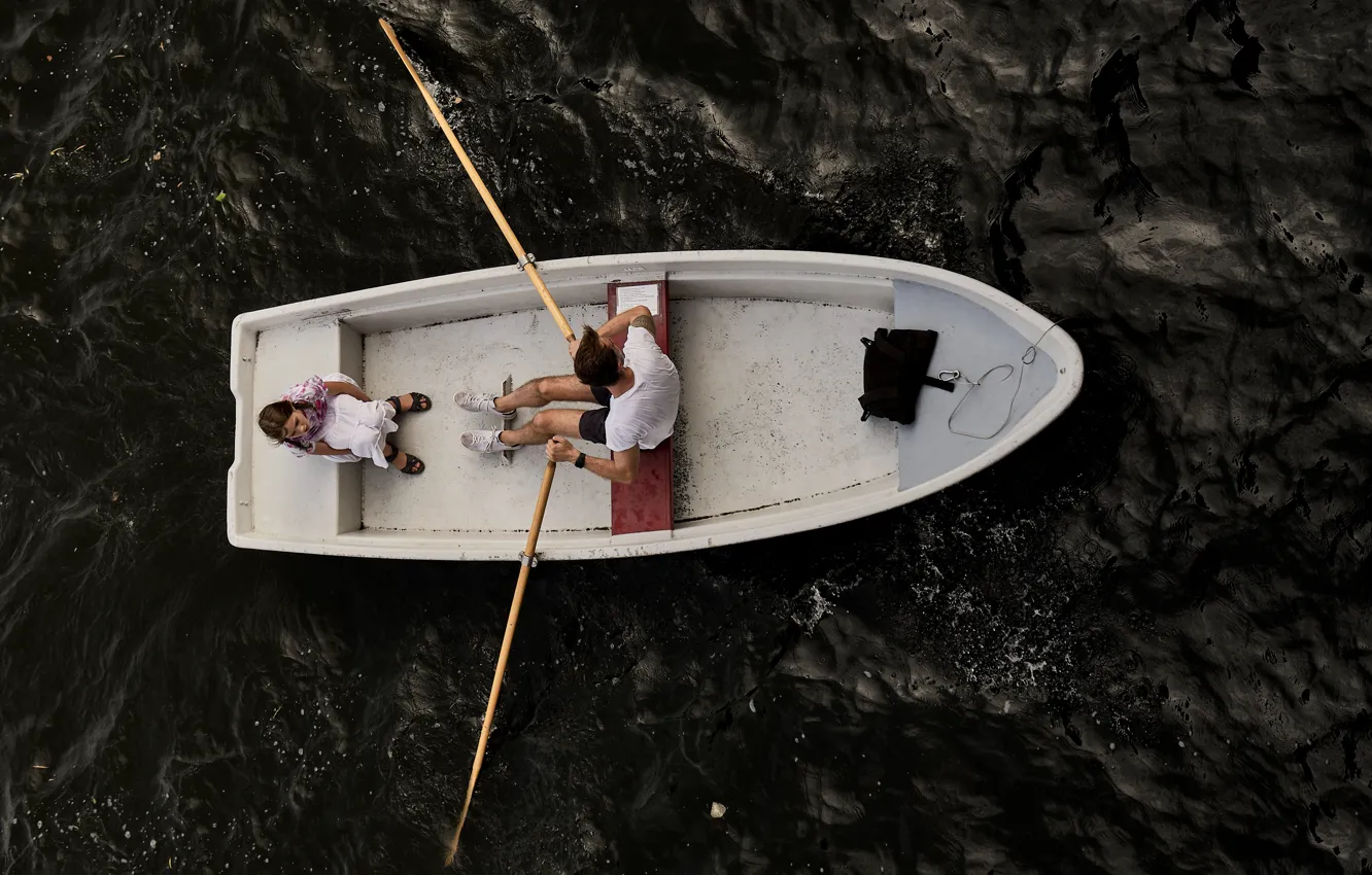 Photo wallpaper boat, walk, a couple, view