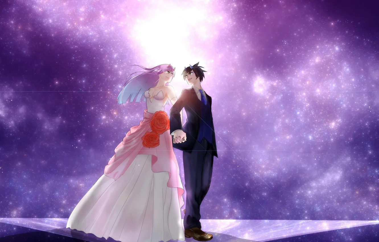 Photo wallpaper space, two, wedding, Darling In The Frankxx, Cute in France