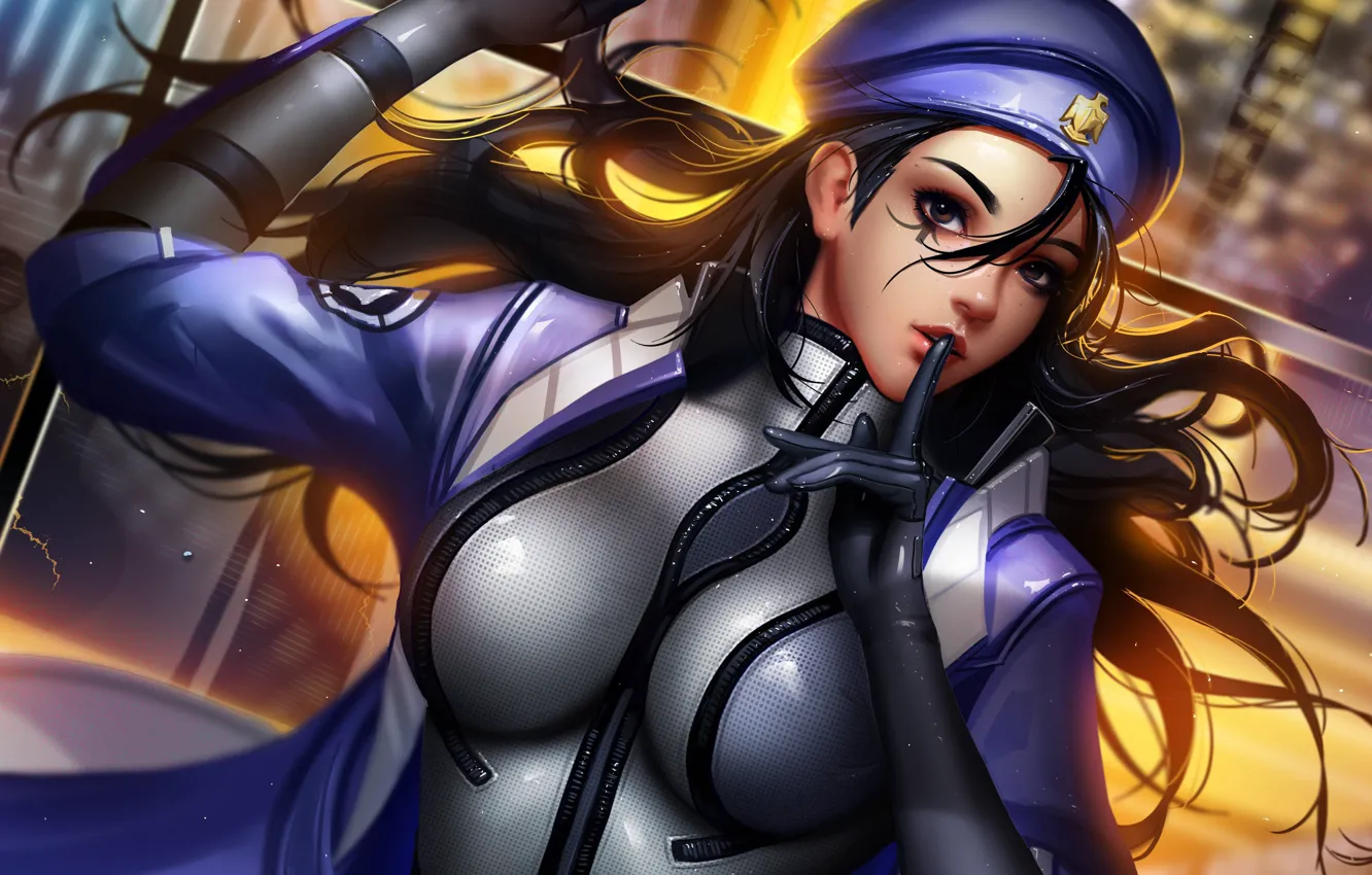 Photo wallpaper girl, sexy, long hair, boobs, anime, beautiful, pretty, brunette, erotic, breasts, attractive, handsome, Ana, Overwatch