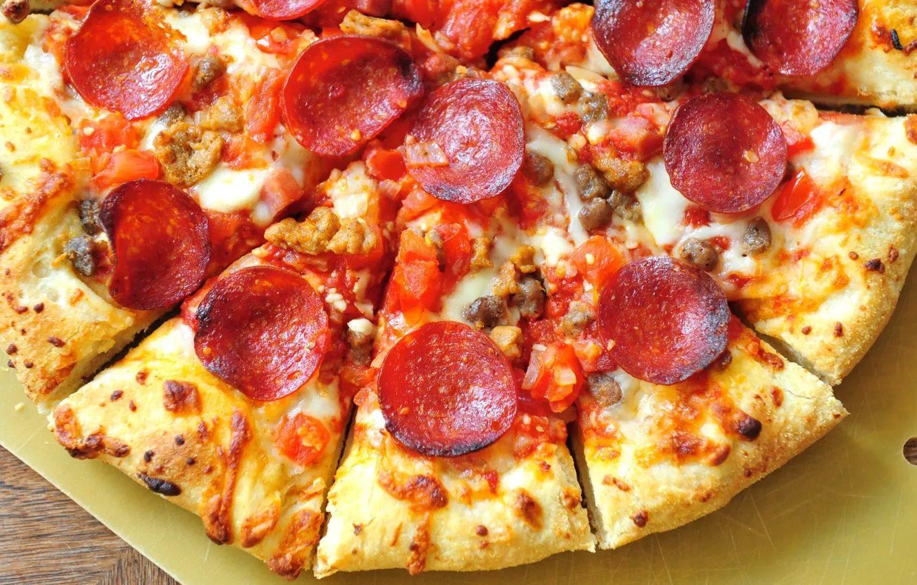 Photo wallpaper food, cheese, Pizza, salami