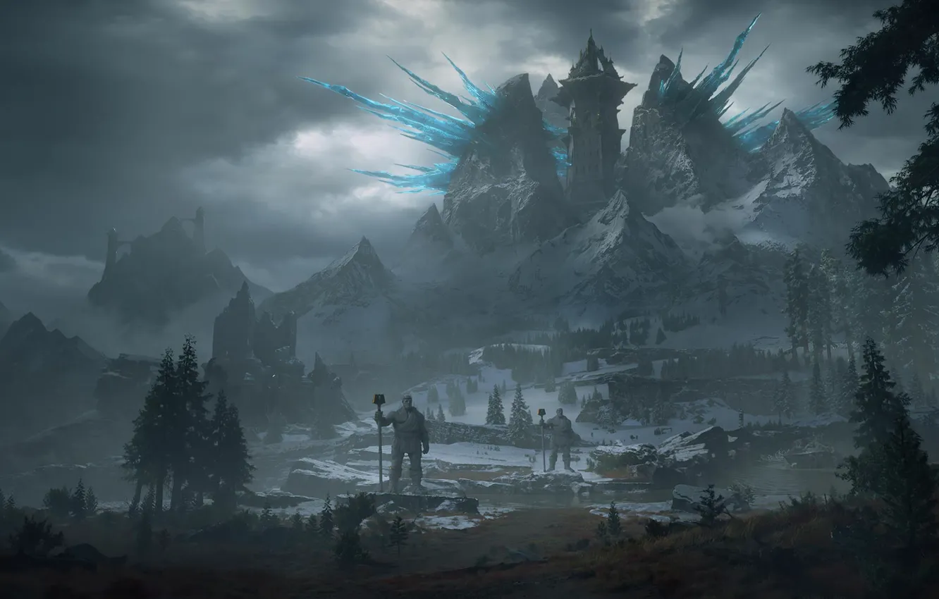 Photo wallpaper Mountains, Tower, World Of Warcraft, Guardians, World of Warcraft Dragonflight