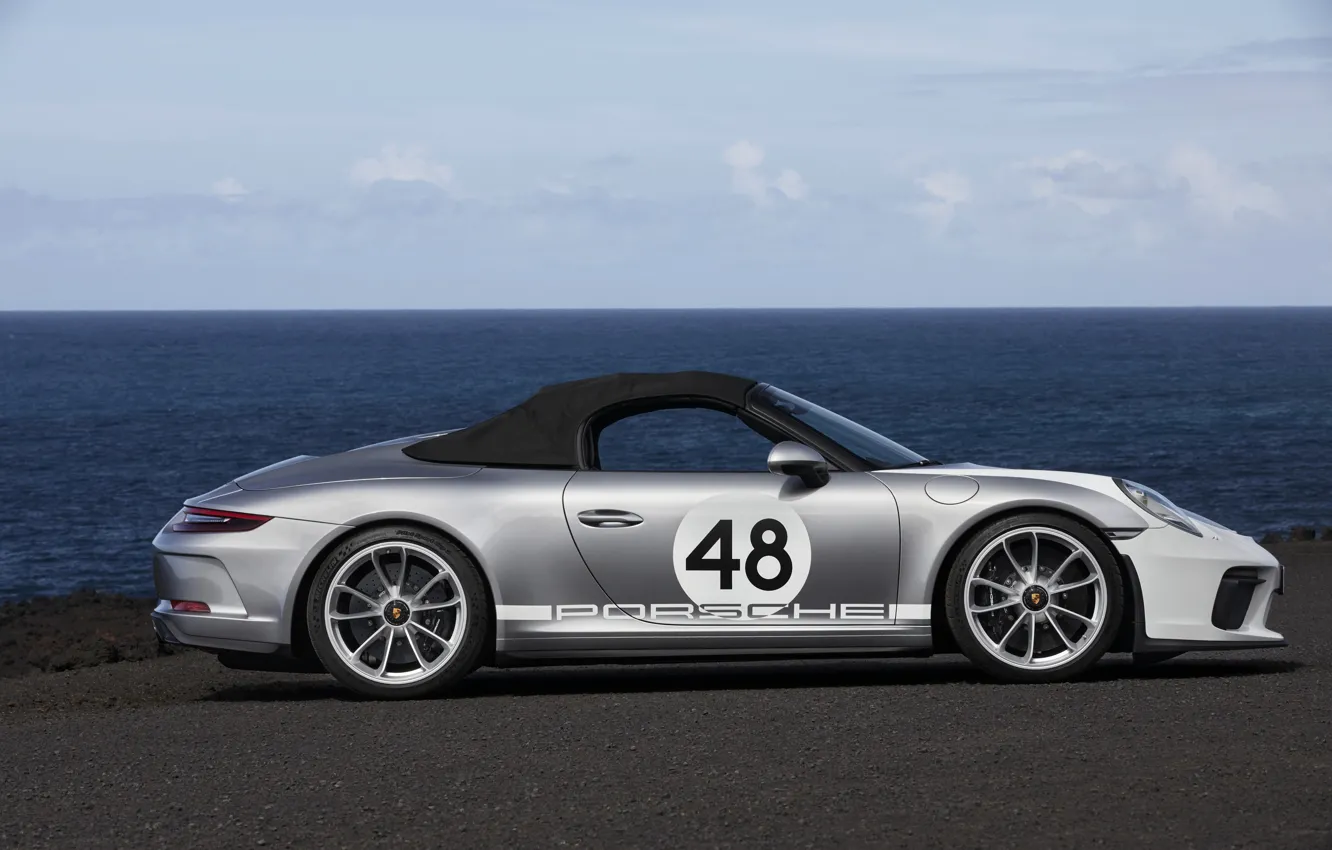 Photo wallpaper 911, Porsche, side, Speedster, 991, the soft top, 2019, gray-silver, 991.2