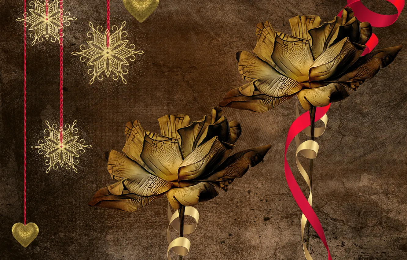 Photo wallpaper stars, flowers, snowflakes, background, Christmas, vintage, illustration