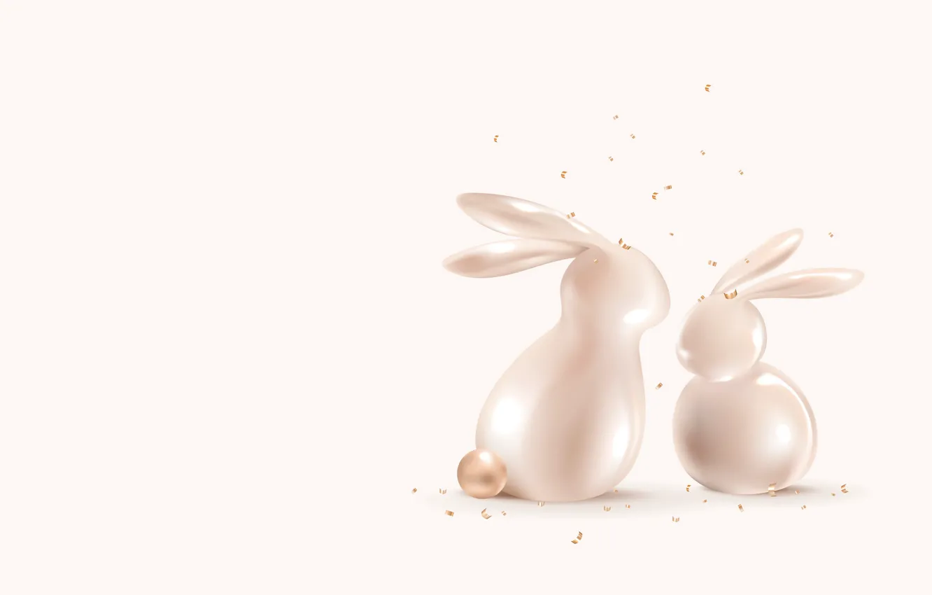 Wallpaper rendering, graphics, styling, rabbit, Christmas, Easter, rabbits,  white background, New year, rabbits, a couple, light background, cub, mom,  figures, ponytail images for desktop, section праздники - download
