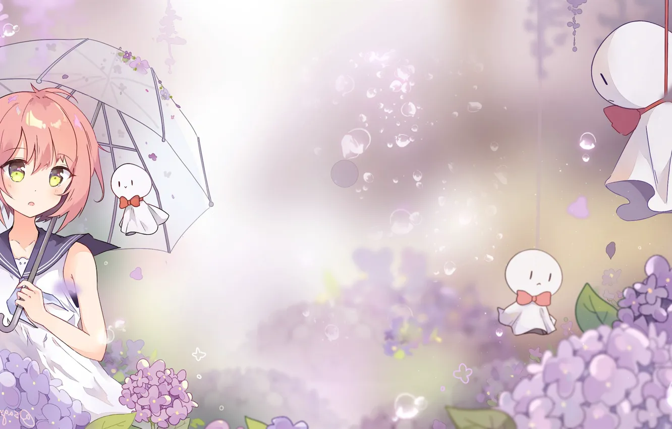 Wallpaper flower, umbrella, air, japanese, anime girls, rain drops, anime  girl, anime Wallpapers, rain cloud images for desktop, section арт -  download