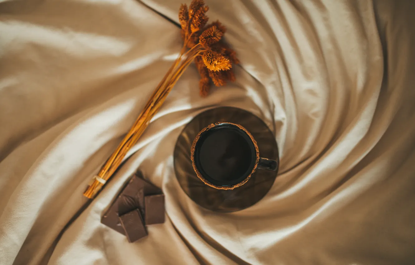 Photo wallpaper coffee, chocolate, slices, chocolate, cocoa, bed, coffee, coffee in bed