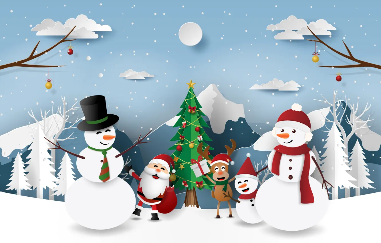 Photo wallpaper winter, snow, snowflakes, New Year, Christmas, snowman, happy, Christmas, winter, snow, Merry Christmas, Xmas, snowman, …