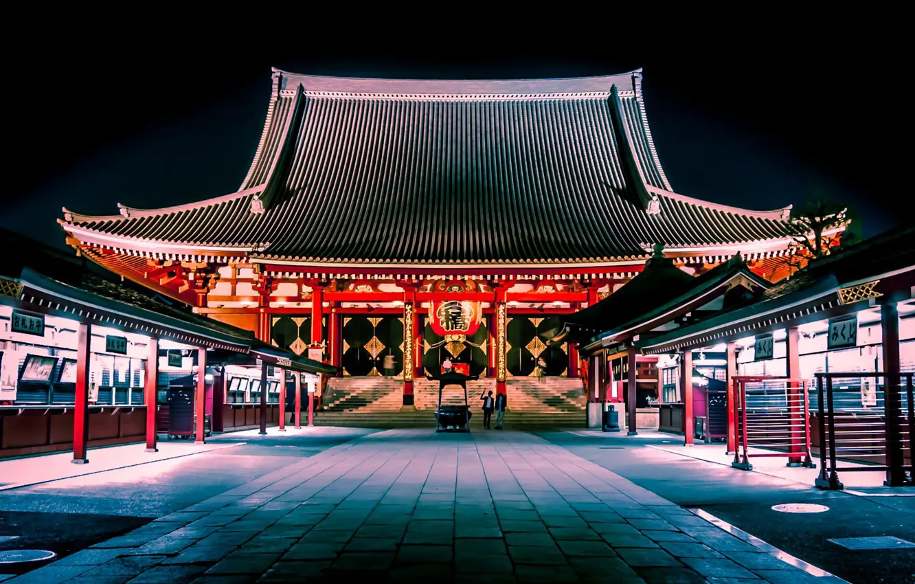 Wallpaper Tokyo, Japan, night street, the Senso-JI temple, Senso-ji  supplied with images for desktop, section город - download