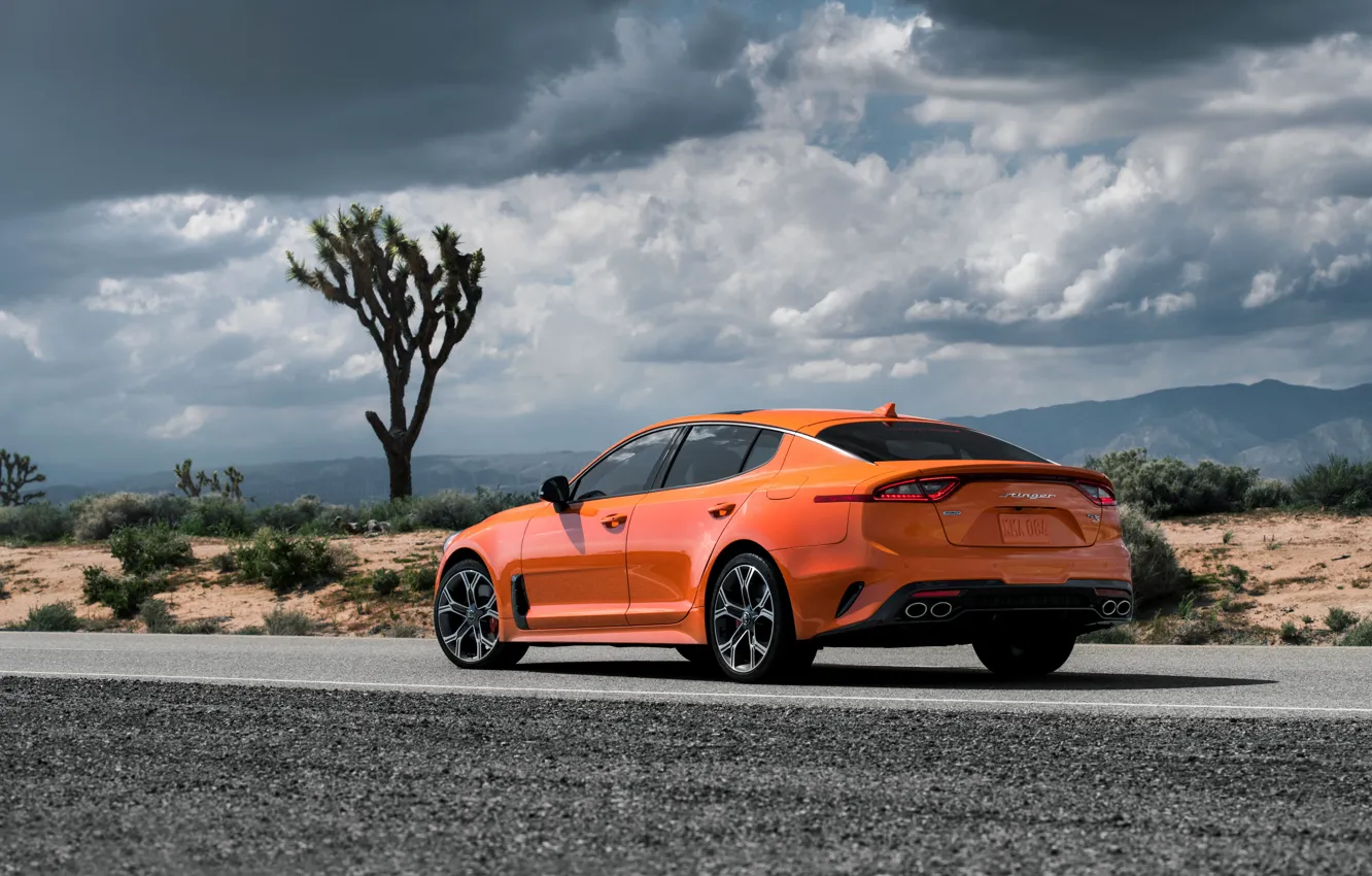 Photo wallpaper orange, KIA, Kia, GTS, on the road, the five-door, Stinger, 2020, fastback, KIΛ