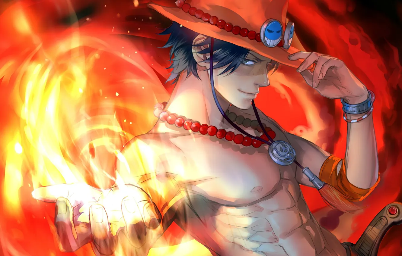 Photo wallpaper fire, hat, guy, One Piece