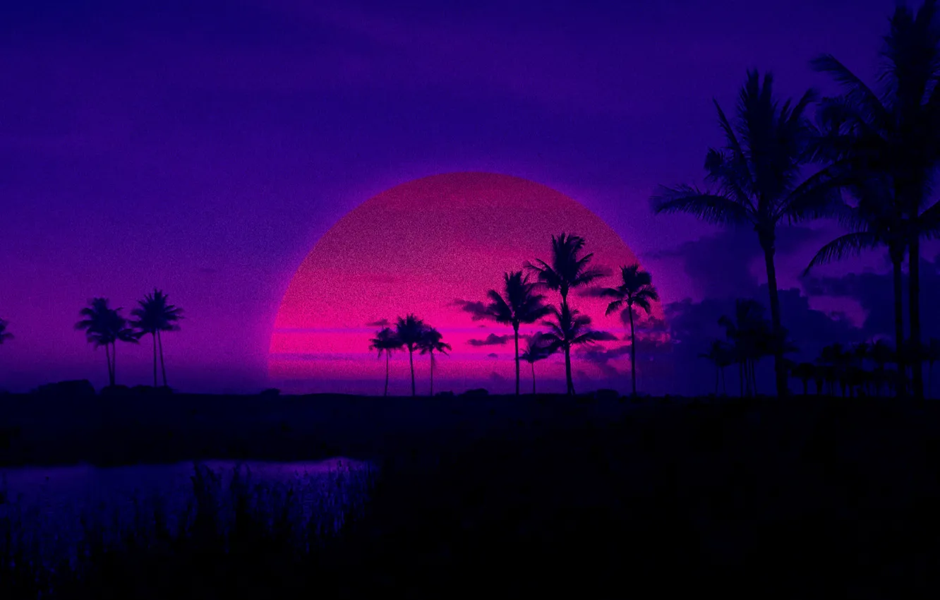 Wallpaper Sunset, The sun, The evening, Music, Style, Palm trees, Background,  80s, Style, Illustration, 80's, Synth, Retrowave, Synthwave, New Retro  Wave, Futuresynth images for desktop, section рендеринг - download