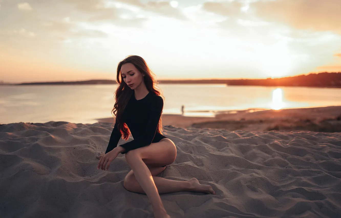 Photo wallpaper sand, beach, pose, Girl, Victoria Rusko