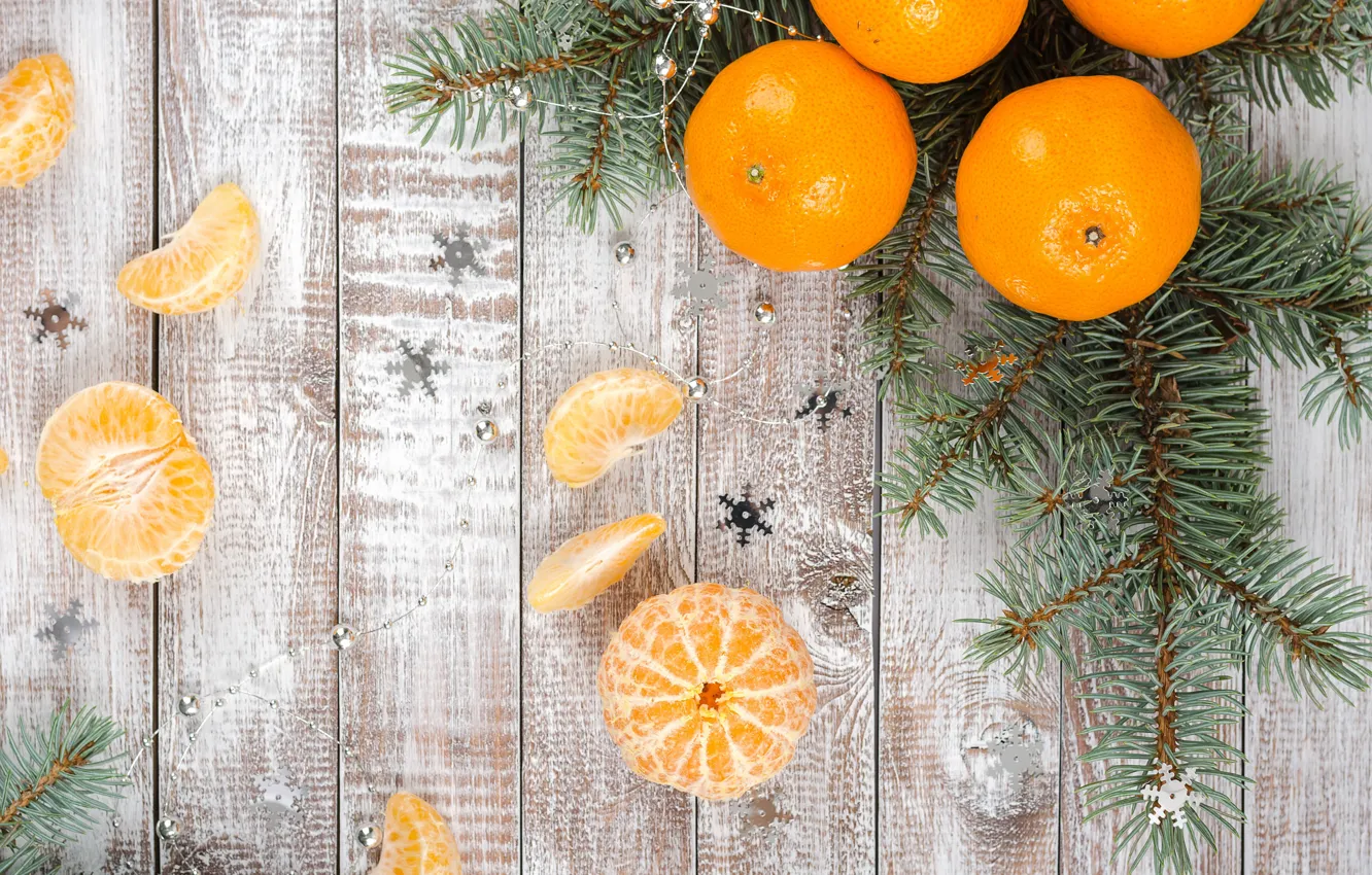 Photo wallpaper decoration, New Year, Christmas, Christmas, wood, winter, fruit, New Year, tangerines, decoration, tangerine, Merry, fir …
