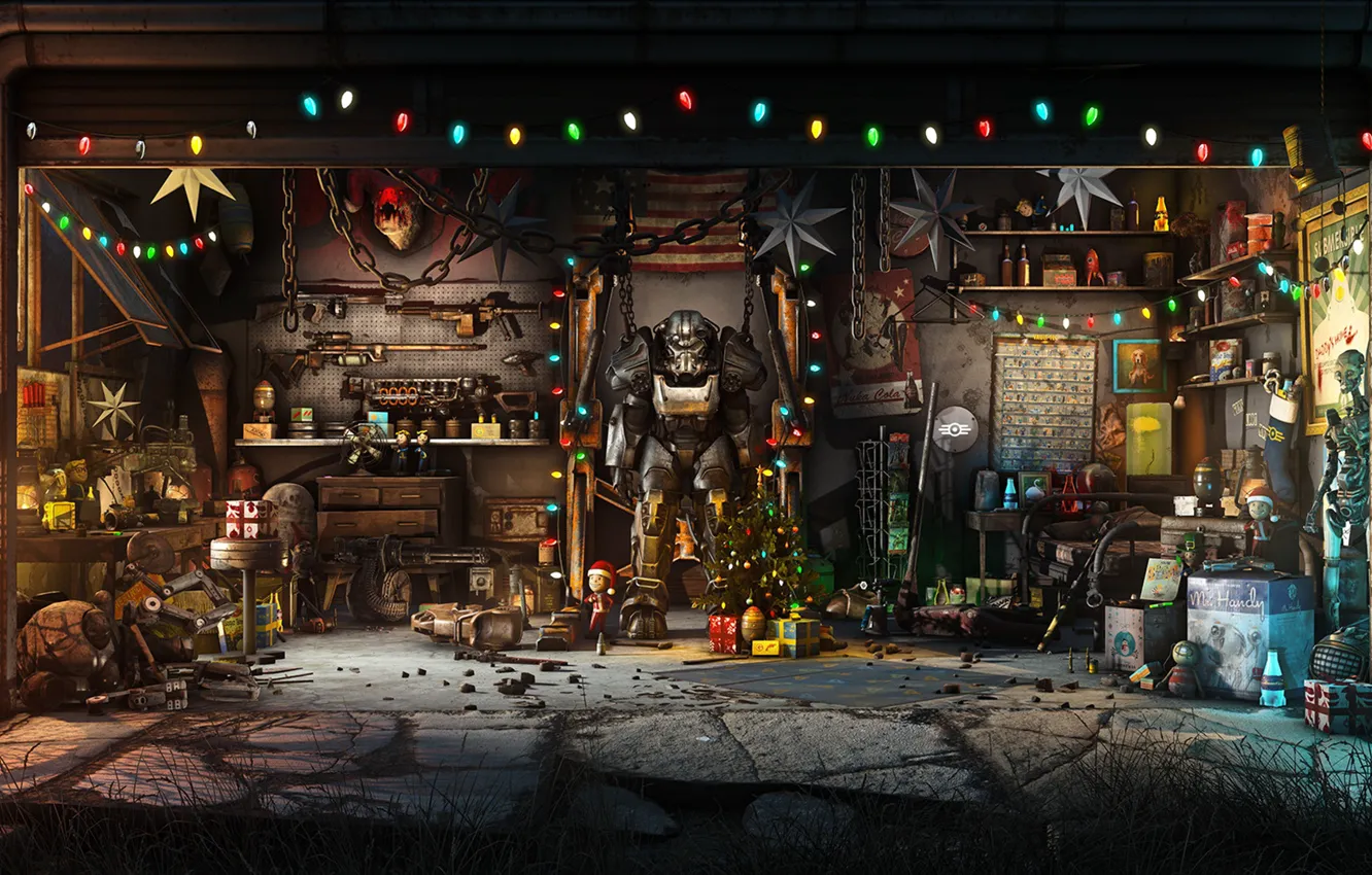 Wallpaper The Game Christmas New Year Weapons Decoration Garage Holiday Fallout Art Christmas Art Tree Toys Bethesda Bethesda Game Studios Fallout 4 Images For Desktop Section Igry Download
