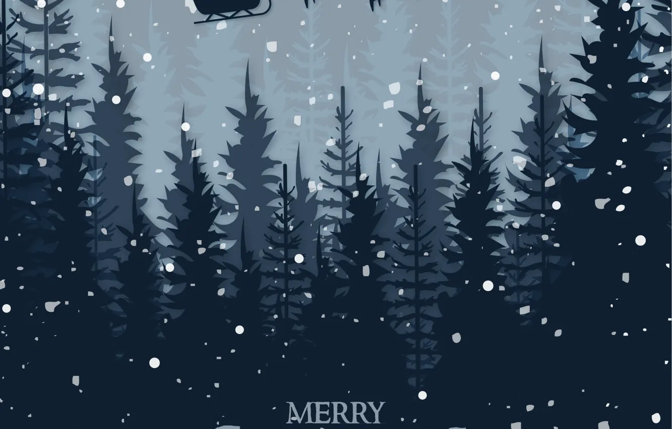 Photo wallpaper Winter, Night, Snow, The moon, Christmas, New year, Santa Claus, Deer, Happy New Year, Merry …