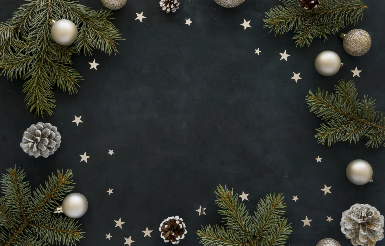 Photo wallpaper decoration, balls, Christmas, New year, christmas, balls, bumps, wood, stars, decoration, fir tree, fir-tree branches