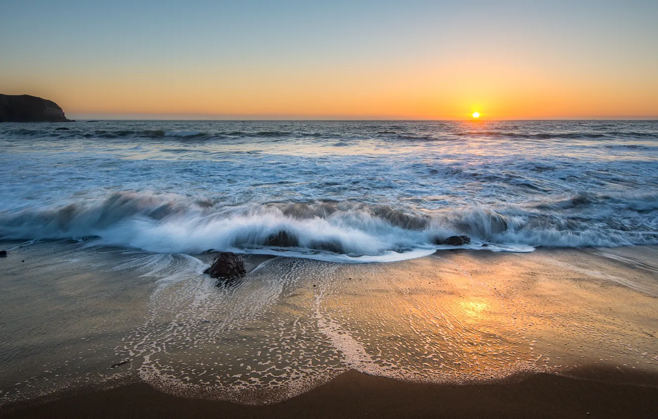 Photo wallpaper sand, sea, wave, beach, summer, the sky, sunset, shore, summer, beach, sea, sunset, blue, seascape, …