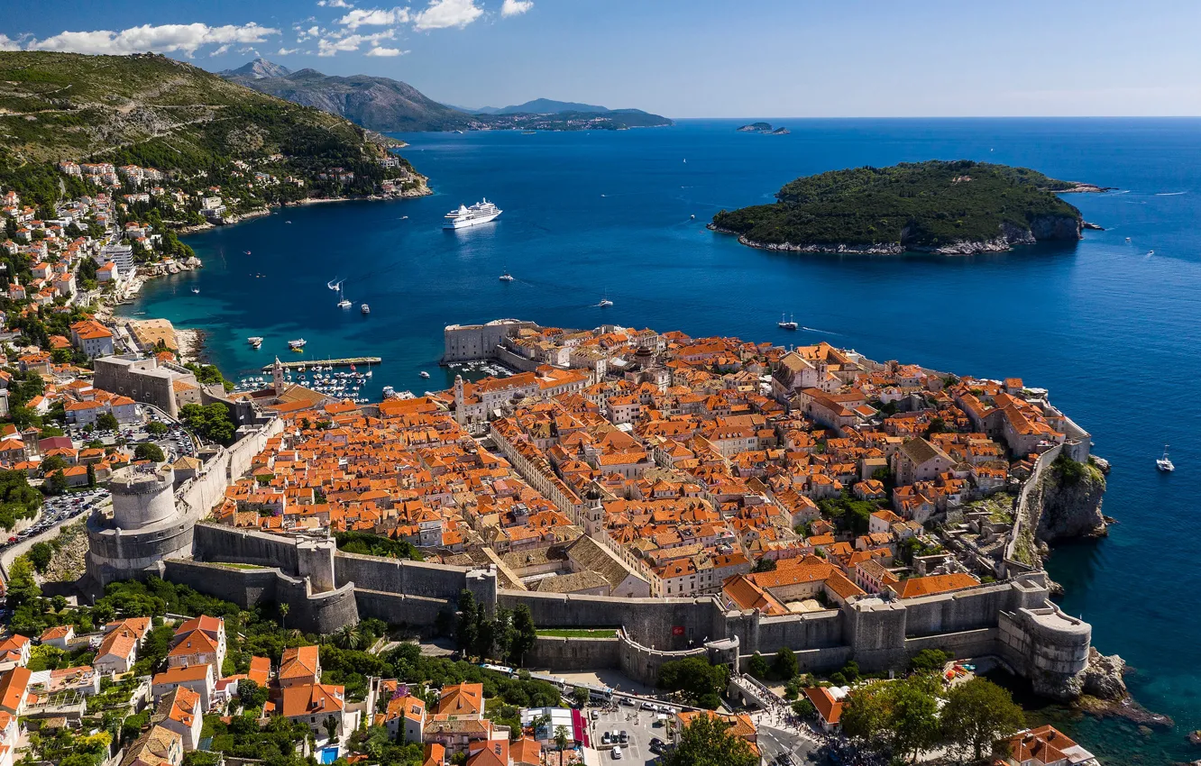 Photo wallpaper sea, island, home, panorama, Croatia, Croatia, Dubrovnik, Dubrovnik, The Adriatic sea, Adriatic Sea, wall