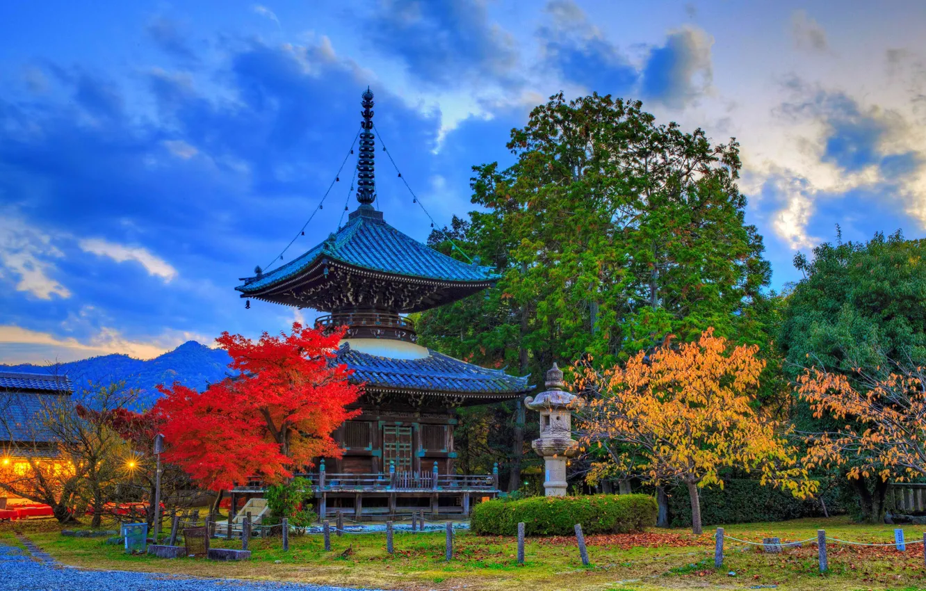 Photo wallpaper autumn, HDR, Japan, pagoda, Kyoto