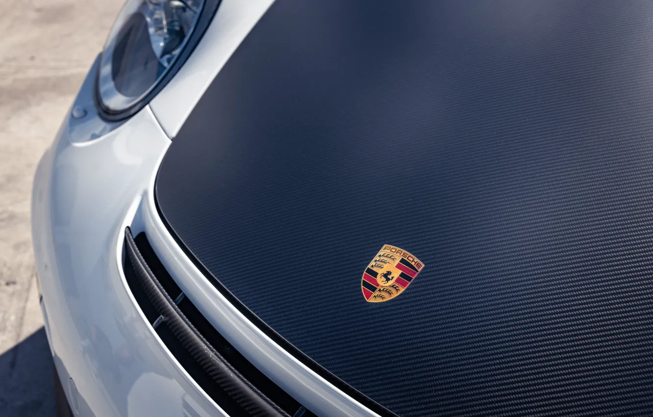 Photo wallpaper The hood, Logo, 2011, Carbon fiber, Porsche 911 GT2RS, Sticker, The German mark