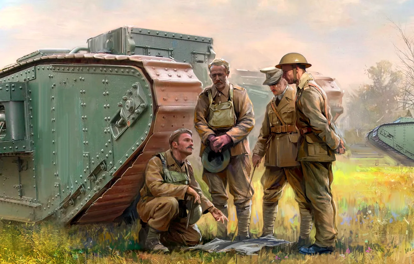 Photo wallpaper Tank, heavy tank, British Army, Tankers, Mark I, The first World war